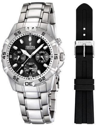 Festina Orologio da polso da uomo XL cronografo al quarzo in acciaio inox F16635/4, Nero, Bracciale