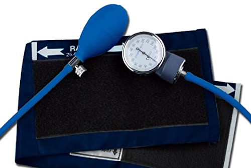 Gima - Herkömmliches YTON aneroides Blutdruckmessgerät, Klettverschlussmanschette aus Nylon, Blau, ohne Latex, Manuelle Verstellung, Gummball mit verchromtem Ventil
