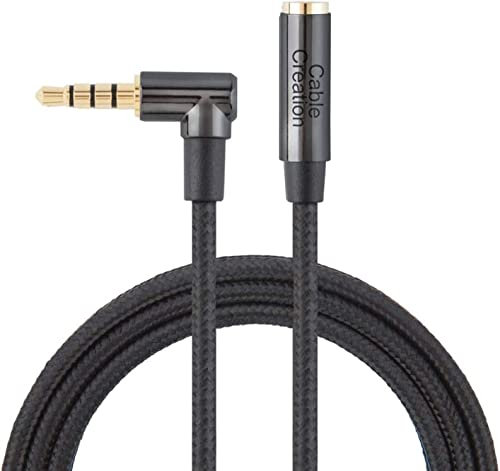 Rallonge audio 1.8m, Câble audio stéréo 3.5mm TRRS(mâle à femelle), Câble d'extension hi-fi à angle droit (compatible avec les microphones), 1.8m