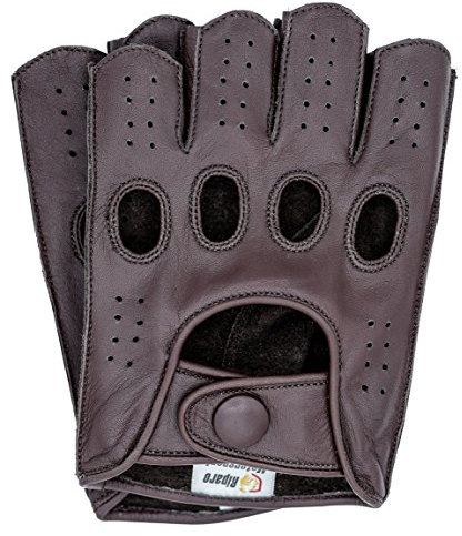 Riparo Motorradhandschuhe fingerlos, fingerlos, rückseitig genähtes Echtleder für Damen 8 Braun