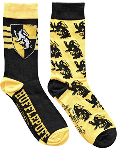 Harry Potter Hufflepuff Hauswappen-Muster Herren Crew Socken 2 Paar Pack Schuhgröße 39-40