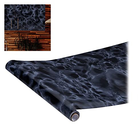 Relaxdays Papel adhesivo para muebles, Bricolaje, Obras, Vinilo autoadhesivo, PVC, 45x200 cm, 1 Ud., Madera Negra