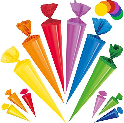 alles-meine.de GmbH 3 Stück kleine - mini - Schultüten - 12 cm - Farbmischug - Zuckertüten - einfarbig - Rohling - rund - Dekoschultüte - Deko - Schultütenbaum Zuckertütenbaum ..