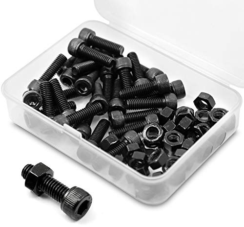 M6*10mm 40 Stück Innensechskantschraube und Mutter Kombinationsbox Zylinderschrauben mit Innensechskant schwarz 12,9 Grad Kohlenstoffstahl