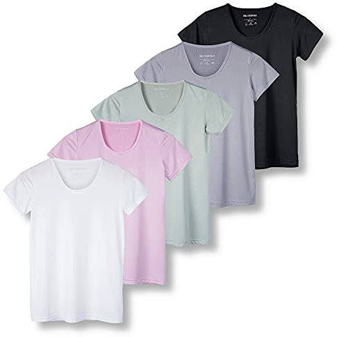 5 Pack: Womens Quick Dry Fit Dri Fit Active Wear Yoga Workout Athletic Tops Essentials Clothes Running Gym Zumba Exercise Ladies Short Sleeve Crew Scoop Neck Moisture Wicking Tees T-Shirt - Set 9,XXL