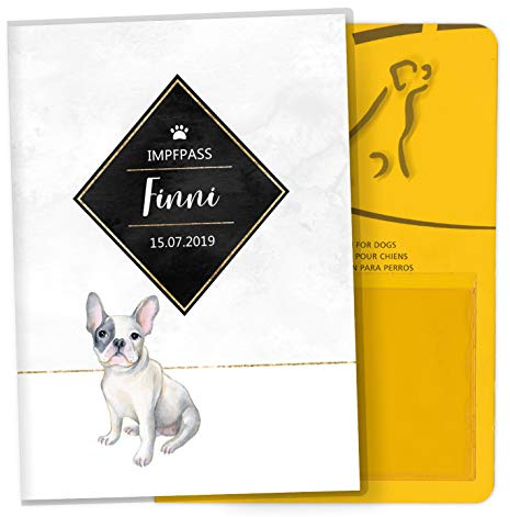 OLGS Impfpasshülle für Tiere Golden Touch Schutzhülle für dem Impfpass Tierpass Hülle personalisierbar mit Namen (Französische Bulldogge, Impfpasshülle personalisiert)