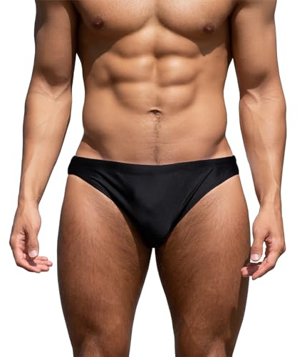YUZHOU Mens Bikini Swimwear Low Rise Swim Briefs Solid Bathing Suit Sexy Swimsuit with Elastic Drawstring (9001-Black-M)