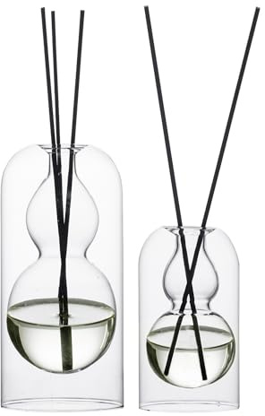 Leere Glas-Duftstäbchen, für ätherisches Öl, mit 16 schwarzen Schilfrohrstäbchen, minimalistisches Dekor, 2 Stück/Set.