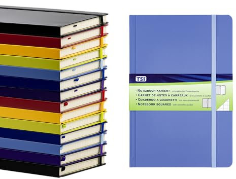 TSI Notizbuch A5, kariert, Farbe blau, 192 Seiten, mit Innentasche, Lesezeichen, Elastischer Verschluß, Art. Nr. 63555-BL