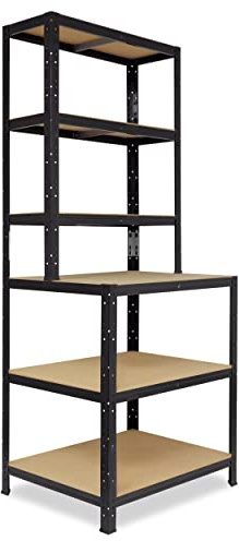 shelfplaza Black 190x90x60 cm Werkbank Regal schwarz mit 6 Böden