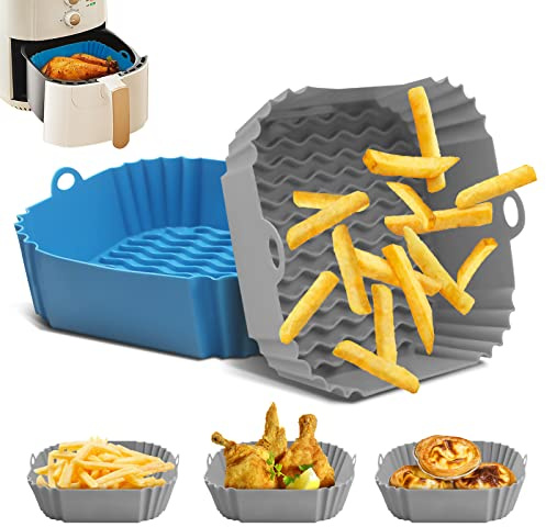 Silikonform Für Heißluftfritteuse, 2pcs Silicone Air Fryer Liners, Wiederverwendbar Antihaf Luftfritteuse Silikontopf für Mikrowelle Ofen Backen Kuchen Formen (21CM)