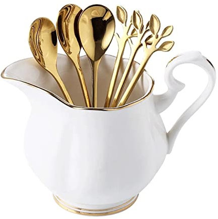 Cuchara tenedor de acero inoxidable Juego de cubiertos con tarro de almacenamiento de cerámica Cubiertos de plata, para hotel familiar / tenedor de postre / tenedor de ensalada / tenedor de fruta (6