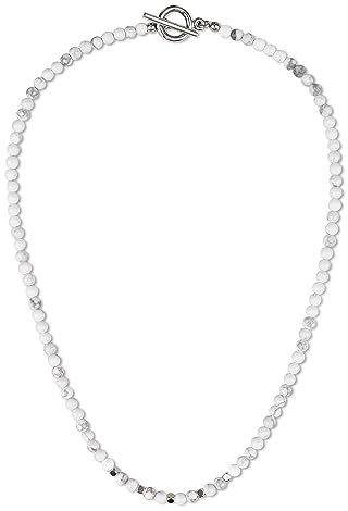 GAVU Unisex Kristall Howlith Perlenhalskette mit T Bar Verschluss 50cm