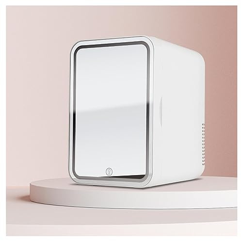HAZARA RéFrigéRateur Portatif De Beauté, 8L,avec Miroir De Courtoisie LED Petit Frigo Voiture, Voiture,Maison,Chaud Et Froid 2 en 1 Petit Frigo Pas Cher, pour Le Bureau Ou en Voyage,White