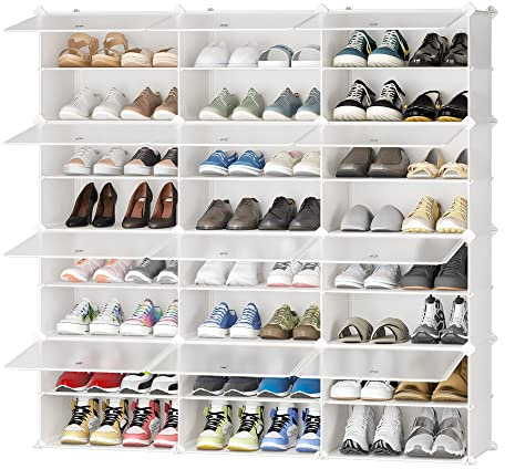 JOISCOPE Kunststoff Schuhschrank,DIY einfaches Schuhregal, schmal, mit Tür, Stahlrahmen, stabil, für Flure, Schlafzimmer, Eingangsbereiche，Weiß mit Transparenter Tür, 3 * 8