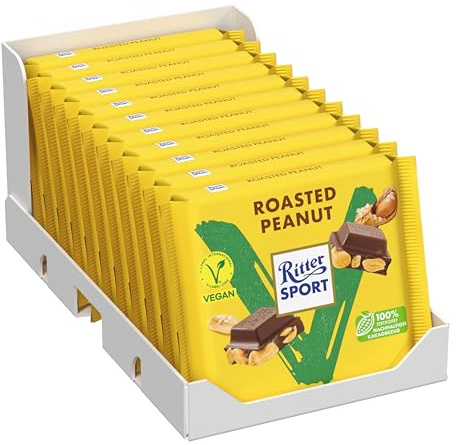 Ritter Sport Vegan Roasted Peanut, Schokolade-Kuvertüre mit knackig gerösteten & gesalzenen Erdnüssen, perfekt zum Naschen und Genießen, 11 x 100g