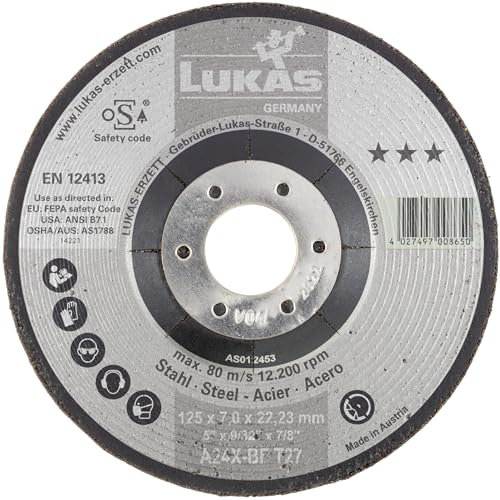 LUKAS-ERZETT 10 x Schruppscheibe T27 für Stahl 125x7 mm gekröpft | für Winkelschleifer | A24X-BF- 13x13,5x10cm
