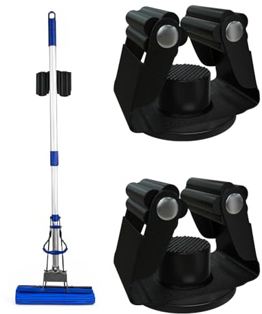 FYWZ Magnetic Mop Holder, No Drilling Black Steel Magnetic Tool Mount for Home, Kitchen, Laundry, Garage, Workshop - 2 Pack/Black