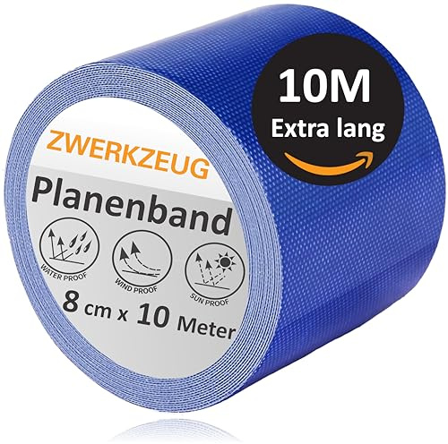 DWERKZEUG presenningstejp – reparationstejp – extra lång 8 cm x 10 m – hög självhäftande styrka – UV-resistent – vattentät – finns i två färger – lämplig för täckpresenning, affärspresenning, tält