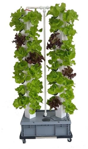 Tour hydroponique, système de culture hydroponique de jardin à 64 trous, kit de culture aéroponique à double colonne avec pompe hydratante, adaptateur, pots en filet, minuterie, for fleurs, fruits et