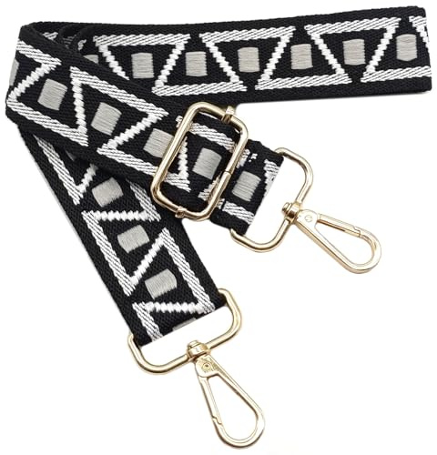 Verstellbarer Schultergurt für Taschen Schwarz Weiß Grau, Taschengurte zum Wechseln, Taschengurt Breit mit Karabiner Gold, 80-130 cm Tragegurt Tasche für Damen Schulterriemen, Handtasche, 3.8cm, 1113