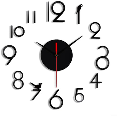 Orologio da parete personalizzato fai da te, adesivi con numeri per decorazione creativa della casa (Nero)