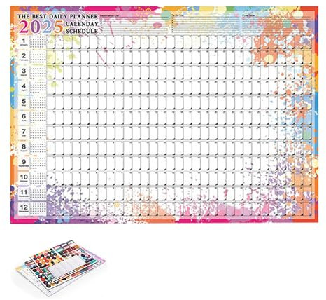 2025 Posterkalender - 2025 Kraftpapier Faltbarer Posterkalender für Wand - 365 Tage Jahreskalender, Multifunktionales Querformat Wandplaner für Zuhause Unternehmen Schule