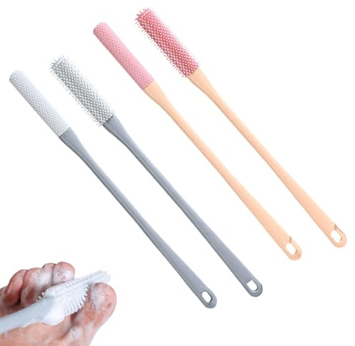 Generisch 4 Stück Fußbürste Für Die Dusche, Duschbürste Mit Langem Stiel, Fußbürste Zehenbürste, Silikon-Fußwaschbürste, Fuß Peeling Bürste, Zehenlotion-Applikator Für Frauen Und Männer