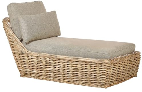 Gartenliege aus Rattan natürlich mit Auflage beige mit Kissen Belsito