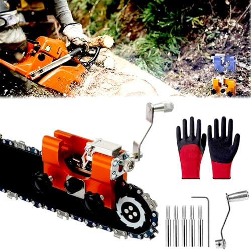 Invaluablei Chainsaw Chain Sharpening Jig, Sherum Saw Sharpener, Chain Saw Sharpener Tool, Chainsaw Chain Sharpener, Portable Hand Crank Chainsaw Sharpener Set (2.8 * 2.4 * 1.2in-Yellow)
