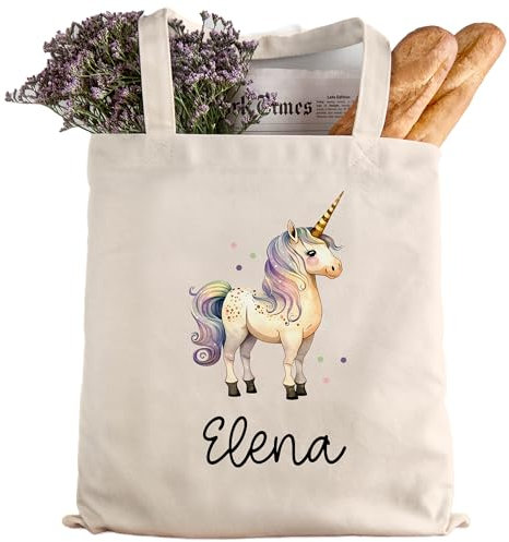 kleinebuchstaben Personalisierte Baumwolltasche Stofftasche mit Wunschname - Kinder Beutel Jutetasche Kindertasche & Wunschname - Wechselwäsche - Tragetasche Jutebeutel (Einhorn 1)