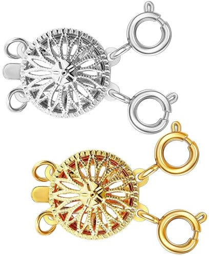 BelleVive 2 piezas de cadena de plata y oro de 14 quilates para mujer, joyería de seguridad sin enredos, cierre de bloqueo, convertidor, extensión de cadena