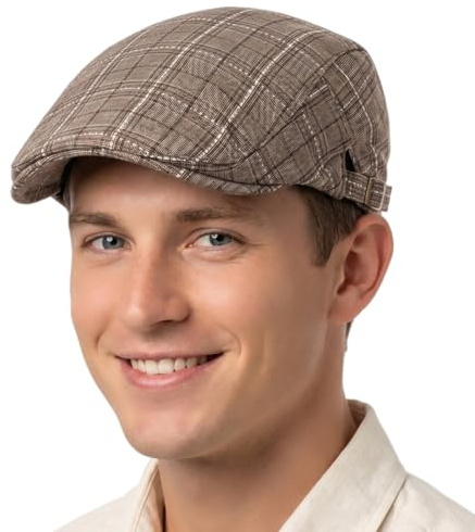 HIQIU Skärmmössa för herrar sommar karrig flatcap tunn basker keps vintage karo mönster skärmmössa dam justerbar newsboy keps murgröna hatt, M-L