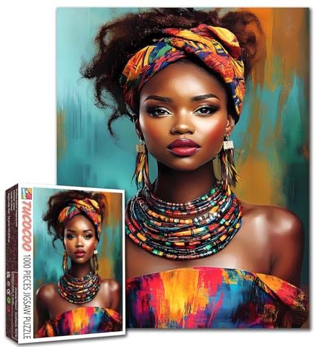 Tucocoo Puzzle de 1 000 pièces pour adultes - Portrait de femme africaine - Art abstrait - Défi familial - Bricolage coloré