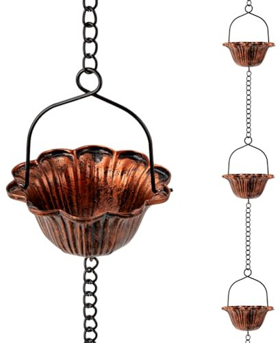 giole 3 m Regenkette, Lotus Regenketten für Dachrinnen mit 12 Tassen, verstellbare Regenfangkette für außen, Ersatz-Fallrohr für Dachrinnen, Traufen, Entwässerung