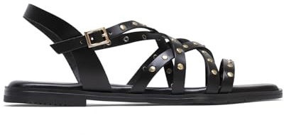 Porronet Victoria Flache Leder Sandalen mit Nieten, Schwarz, blacks, 41 EU