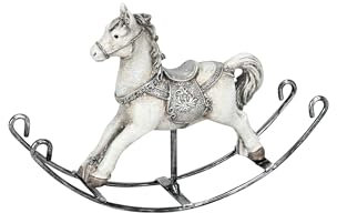 finehomegarden Schaukelpferd weiß/Silber Polyresin 18x4cm H12cm Skulptur - Festliche Deko