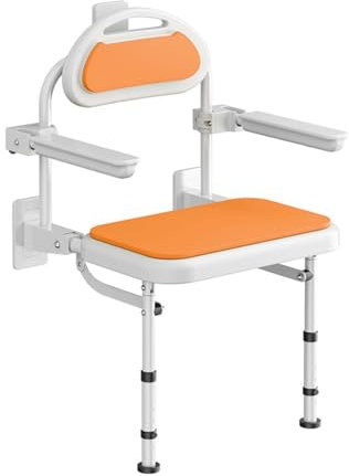 Duschsitz Klappbar Wandmontage Mit Rückenlehnenarmlehne Duschklappsitz Klappsitz Dusche Bis 100Kg Badestuhl Duschhocker-Höhenverstellbar Badhocker Hocker Duschstuhl Für Senioren B