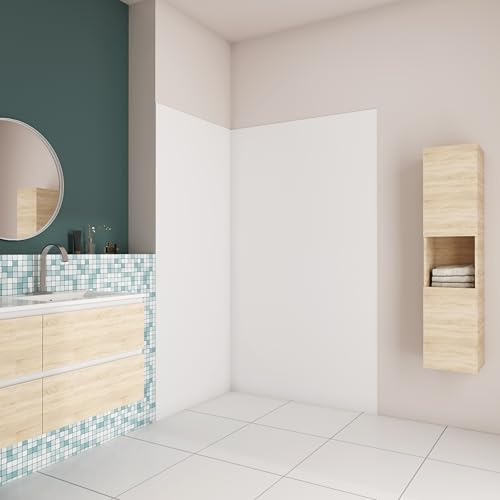 AICA Panneau mural de douche blanc 100x80x210cm avec les profiles de finition BLANC Panneaux muraux salle de bain habillage mural aluminium