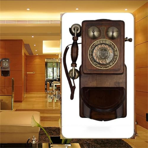 Telefono Fisso Vintage in Legno retrò, Telefono Antico con quadrante Rotante Montato a Parete, Campanello Meccanico e campanelli elettronici per scrivania di casa e Hotel