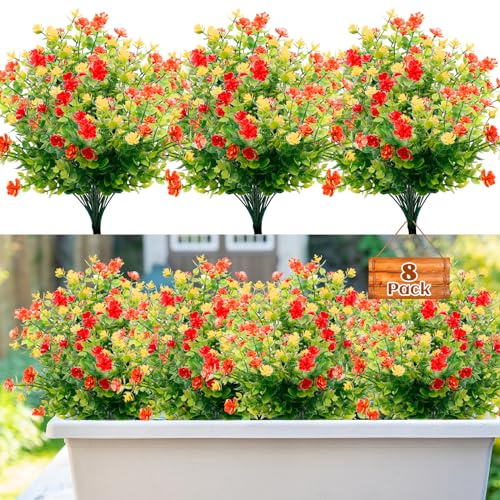 8 Mazzi di Fiori Artificiali per Esterni, Resistenti Alle Intemperie, Fiori Artificiali Come Veri, Piante Artificiali, Resistenti ai Raggi UV, Fiori in Plastica per interni ed esterni (Colore 3)