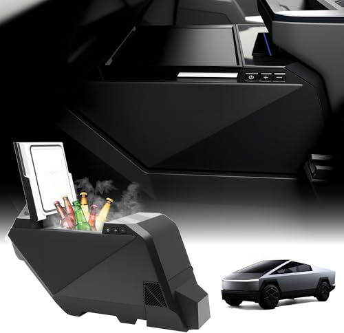 TESCYBERMODS Cooler Refrigerator for Tesla Cybertruck, 18L Fridge Floor Center Console Freezer with Rapid Cooling (21°F~68°F) 110V/50W Cyber truck Accessories Compatible Power for Camping Road Trips