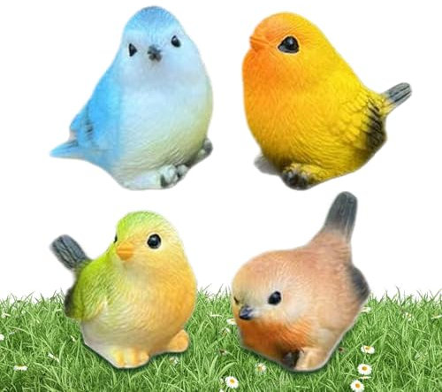 Statue Uccelli,4 Statue da Giardino per Esterni - Scultura Realistica Figura Di Passero Per Interni Esterni Giardino Fattoria Aiuola Prato Stagno Casa