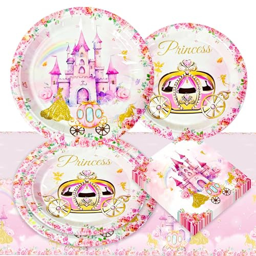LaVenty Rosa Prinzessin Geburtstag deko Prinzessin Partygeschirr kindergeburtstag deko einschließlich pappteller Geburtstag servietten für Prinzessinparty