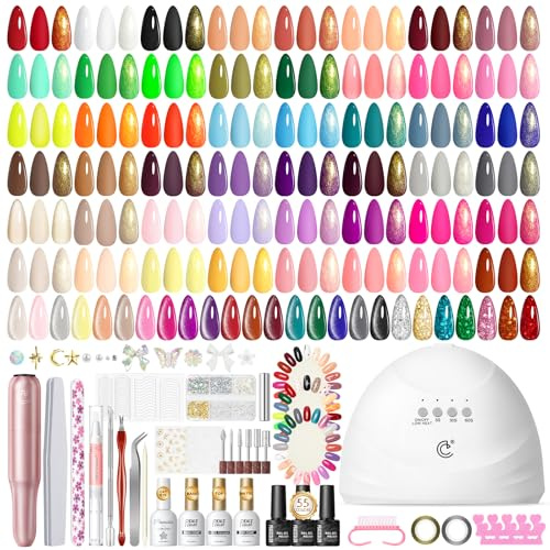 Peacecolor 83Pcs Gel Nail Kit with U V Lamp/Drill, 56 Colors Nail Polish | 56 colors All Season White Pink Red Gel Nail Polish Set,Glossy Matte Glitter Base Top Coat, Salon Full Tools Set Gift