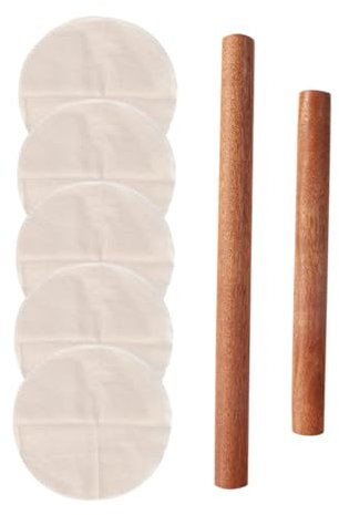 Didiseaon Wooden Rolling Pins Set with Steamer Cloths, 40cm and 30cm Dough Rollers, 5pcs 28cm Bamboo Steamer Fabric, Kitchen Baking Accessories for Pastry and Noodle Preparation