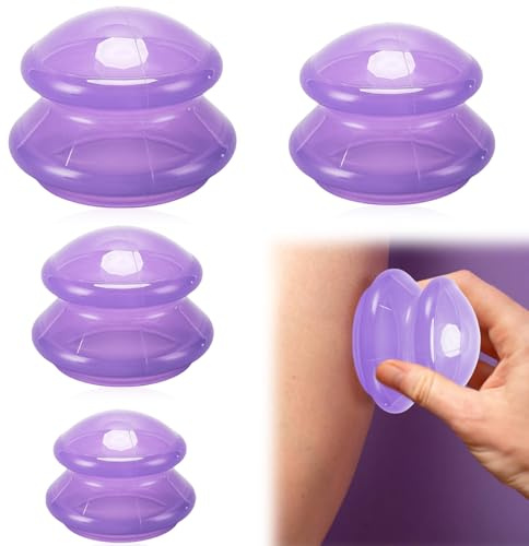 Behogan 4 Stück Schröpfgläser Silikon, 4 Größen Schröpfgläser Vacuum Cup, Silikon Schröpfen Tassen, Schröpfgerät Anti Cellulite Anti Aging Linder Schmerzen für Ganzen Körper