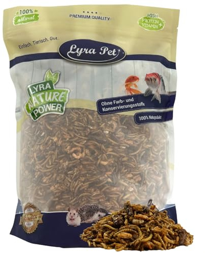Lyra Pet® 1 kg Protein Boost Insekten Mix getrocknet - mit Mehlwürmern etc. | Reich an Proteinen & Ballaststoffen - Grashüpfer, Mehlwürmer & Shrimps - Natürliches Futter für Vögel, Fische & Reptilien