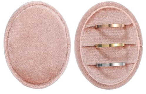 sourcing map Boîte de rangement ovale à 3 emplacements en velours pour bagues de fiançailles, demande en mariage, rose clair