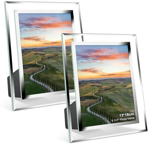 FoiiLiio Set di 2 Cornice 13x18,Cornice Portafoto in Argento,Foto Cornice in Vetro per Ritratti,per Pareti e Tavoli,Cornice Trasparente per Matrimonio,Soggiorno,Casa